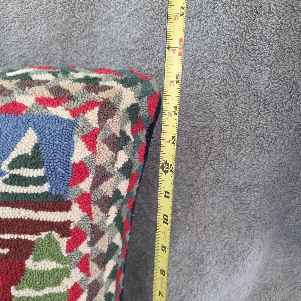 Vintage Hooked Wool Christmas Winter Scene Pillow 18x15